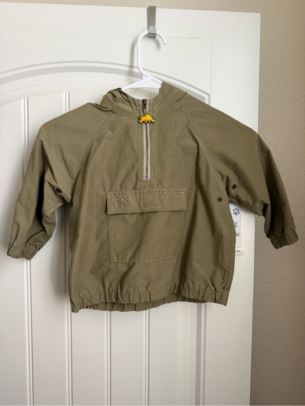 Gymboree Olive Hooded Anorak Pullover with Yellow Zipper Charm